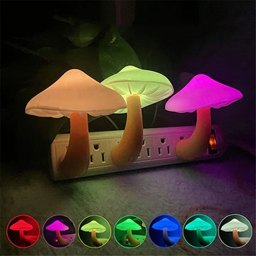Qfdian LED Night Lights Mushroom Shape Automatic Sensor Toilet Bedroom Decor Wall Lamps Light-control Sensor Bedroom Light